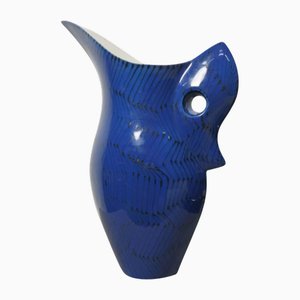 Jarrón King moderno de cerámica azul, años 70