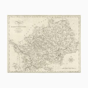 Large Antique County Map of Hertfordshire, England, 1805