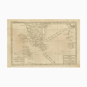 Antique Map of Southern India and the Maldives and Sri Lanka with Currents