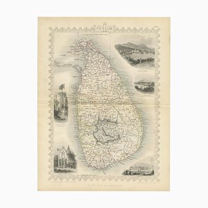 Carte illustrée de Ceylan avec des monuments remarquables, 1851