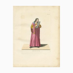Medieval Singer in Pink Robe, France, 1845, Paper