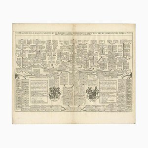 Tableau Généalogique Antique des Maisons du Palatinat et de Bavière avec Armoiries, 1732