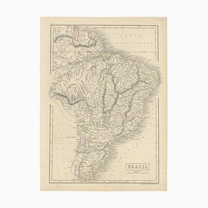 Carte du Brésil Antique avec Contour Original Colorié à la Main, 1844
