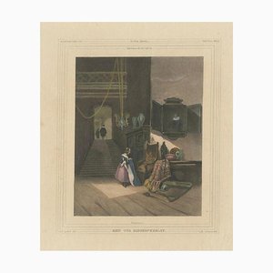 Huib van Hove Bz., Interior of a 17th-Century Knight's Residence, 1835, Hand-Colored Lithograph