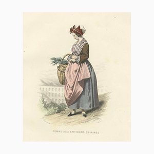 Compte-Calix, French Woman, Nîmes Region, 1853, Hand-Colored Lithograph