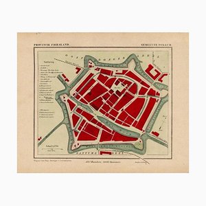 Antique Map of Dokkum a City in the North of Friesland, the Netherlands,, 1868