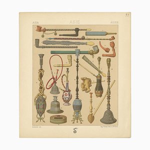 Racinet, Asian Smoking Pipes, 1880, Paper