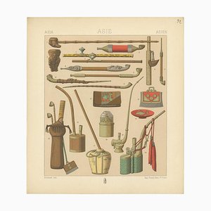 Racinet, Asian Smoking Pipes, 1880, Paper