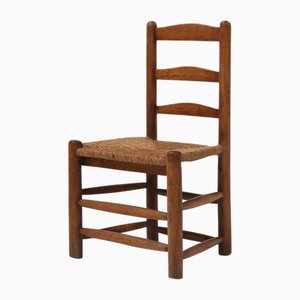 Französischer Wabi-Sabi Beistellstuhl aus Holz & Korbgeflecht, 1850er