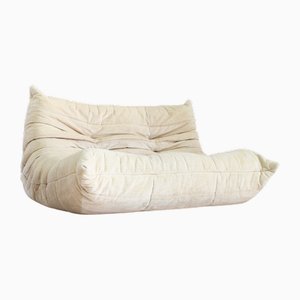 Canapé Togo Vintage en Velours Beige par Michel Ducaroy pour Ligne Roset, 1970s