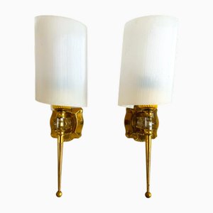 Mid-Century Modern White Acrylic Wall Sconce Lights, 1960s, Set of 2