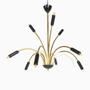 Mid-Century Italian 9-Arm Spider Pendant Light in Brass and Copper from Stilnovo, 1950s