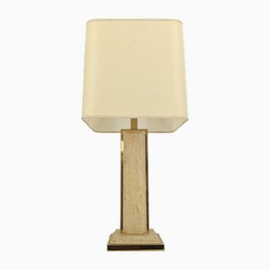 Vintage Brass and Travertine Table Lamp attributed to Fedam, 1970s
