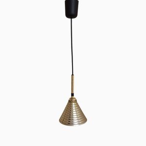 Vintage Ceiling Lamp with Profiled Gilt Aluminum Shade, 1970s
