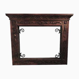 Art Deco Fireplace in Carved Teak and Wrought Iron, 1920s