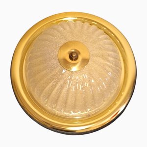 Vintage Brass Ceiling Lamp with Segmented Ice Glass Shade, 1990s