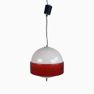 Space Age Pendant Light in Red and White Acrylic Glass, 1970s