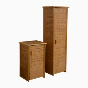 Armarios vintage de bambú y ratán, 1970. Juego de 2