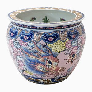 Large Chinese Handmade Ceramic Planter Pot, 1980s