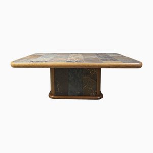 Brutalist Oak and Stone Coffee Table, 1970s