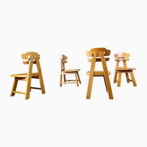 Vintage Dutch Brutalist Oak Dining Chairs, 1960s, Set of 4