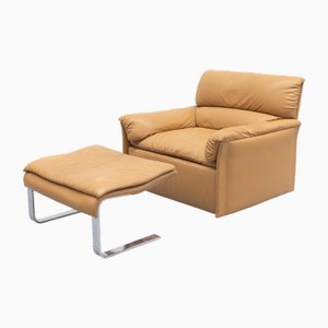 Queening Chair with Ottoman by Giovanni Offredi for Saporiti, 1970s, Set of 2