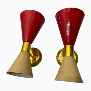 Vintage Conical Metal Brass Sconces, 1980s, Set of 2