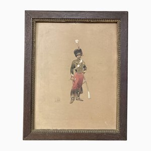 Louis Vallet, Sous-Officier des Guides, 1869, Aquarelle, Plume et Gouache, Encadré