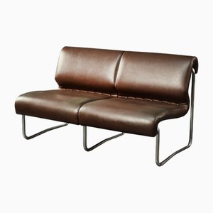 Mid-Century Modern German 2-Seater Brown Steel Frame Lounge Sofa, 1970s