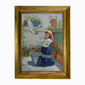 Salvatore Alfano, Sulla terrazza, anni '80, Olio su tela, Con cornice