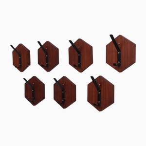 Modulare sechseckige Vintage Teak Wandhaken, 1950, 7 . Set
