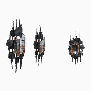 Brutalist Murano Glass Strips Sconces, Italy, 1970s, Set of 3