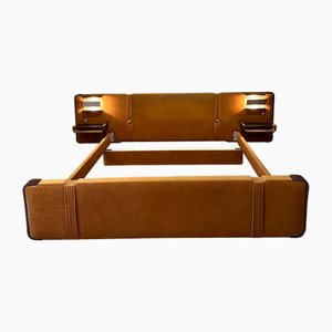 Vintage Bed in Wood, Chrome Metal and Velvet, 1960s