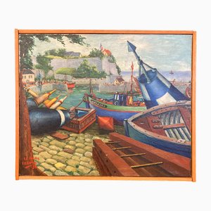 E. Burtin, Port of Belle-Île-en-Mer, Citadel, 1959, Oil on Canvas, Framed