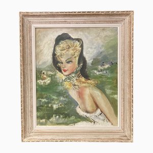 French School Artist, Portrait of a Parisian Woman, 1950s, Oil on Canvas, Framed