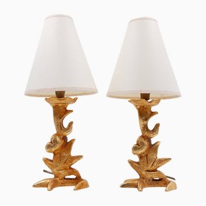 Lampes de Bureau Sculpturales avec Motifs Végétaux par Georges Mathias, 1980s, Set de 2
