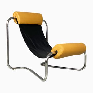Space Age Italian Lounge Chair in Leatherette and Chromed Metal, 1970s