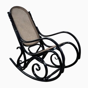 Thonet Rocking Chair in Blackened Curved Wood and Cane, 1900s by Michael Thonet, 1890s