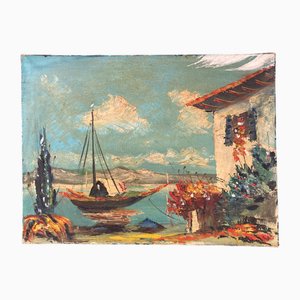 French School Artist, Mediterranean Marine Scene, 1950s, Oil on Canvas