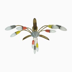 Mid-Century Sputnik Spider 9-Light Ceiling Lamp in Brass and Metal from Stilnovo, 1950s