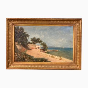 Peter Baumgartner, Seaside Landscape, 1800s, Oil on Canvas, Framed
