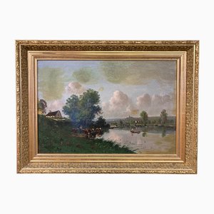 Guilbert, Norman Lake Landscape, 19th Century, Oil on Canvas, Framed