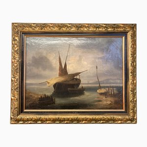 Dubuis, Low Tide Seascape, 1800s, Oil on Canvas, Framed