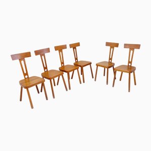 Vintage Wooden T-Back Dining Chairs, 1960s, Set of 6