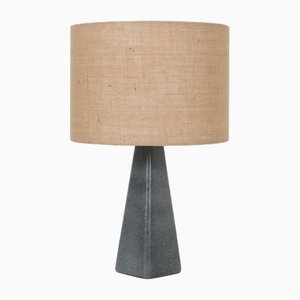 Lámpara de mesa danesa de cerámica con pantalla de yute de Elisabeth Loholt, años 60