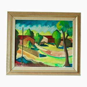 Bror Göransson, Nachbarschaft, 1960er, Öl auf Leinwand, gerahmt