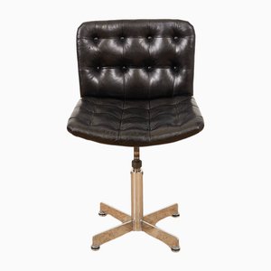 RH 304 Unesco Height-Adjustable Desk Chair in Chrome-Plated Metal with Black Tufted Leather Seat by Robert Haussmann for de Sede, 1950s