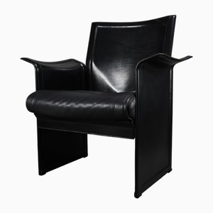Sedia Korium vintage in pelle nera di Tito Agnoli per Matteo Grassi, Italia, anni '80