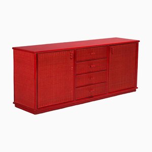 Red Bamboo and Wicker Sideboard, 1980s