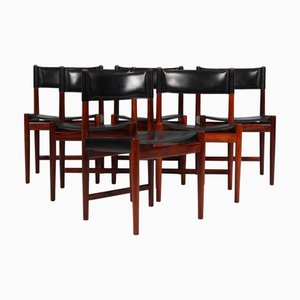 Dining Chairs in Rosewood and Black Butt Hide Leather attributed to Kurt Østervig for Sibast, 1960s, Set of 6